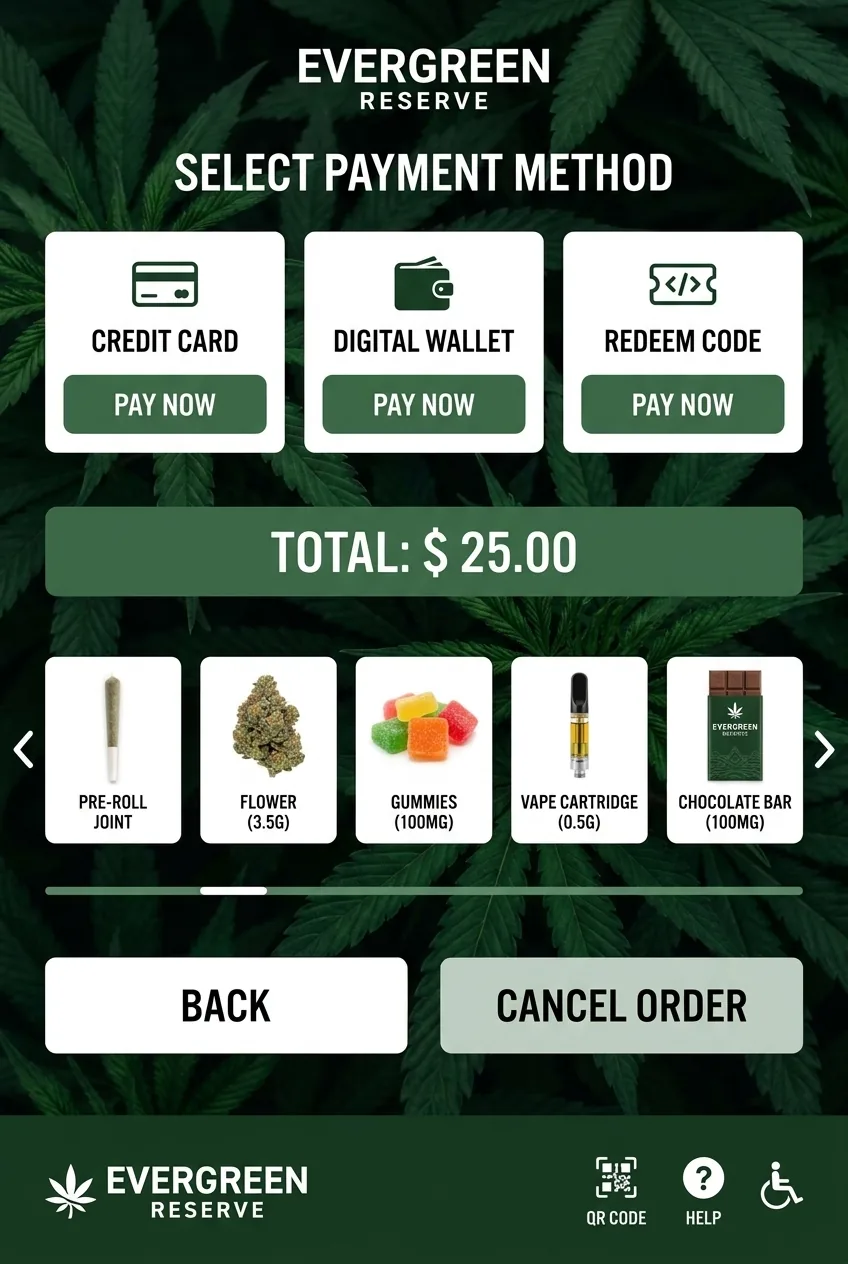 Evergreen Reserve 品牌化竖屏自动售货触控界面